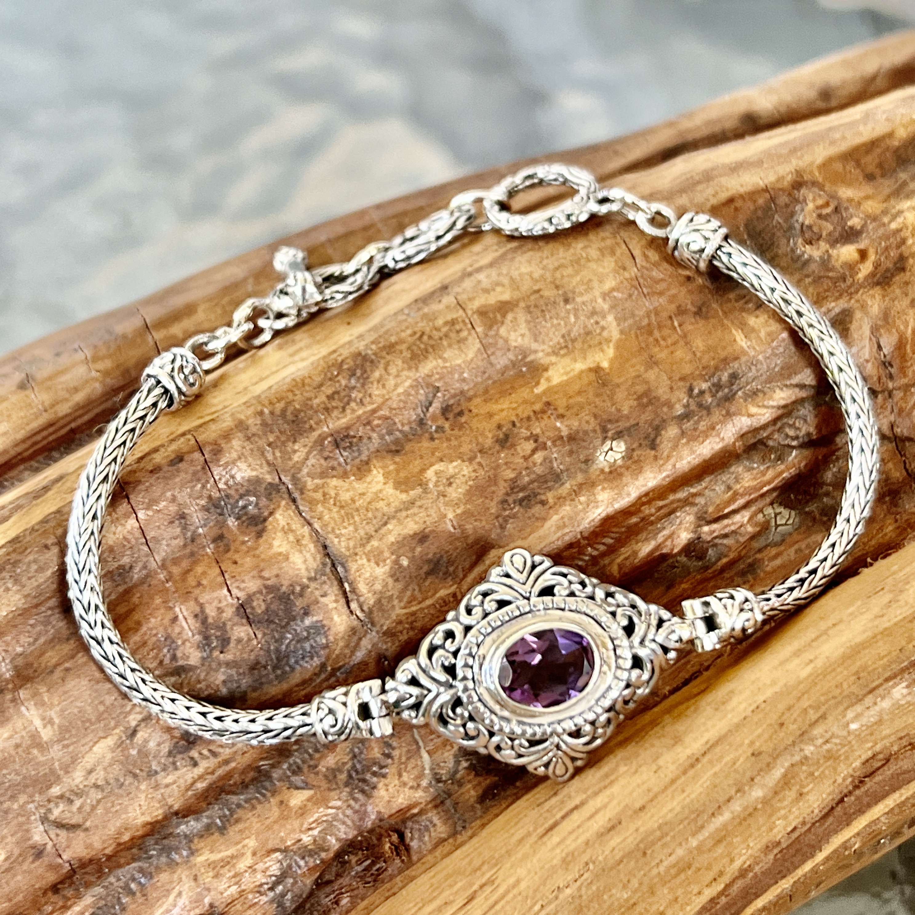 (HANDMADE 925 BALI SILVER FILIGREE BRACELETS WITH AMETHYST)
